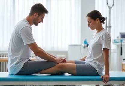 Physiotherapist supporting patient rehabilitation exercises